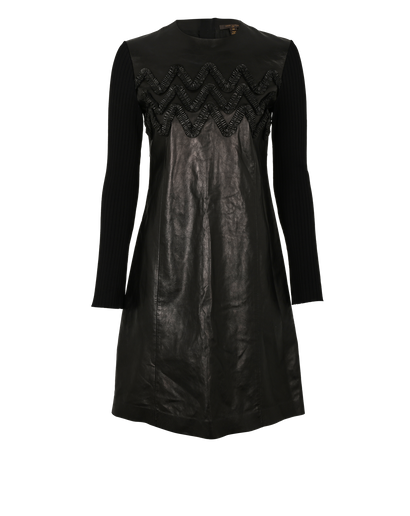 Louis Vuitton Zigzag Ruffle Dress, £320, Clothing, Black, Lambskin Leather, Front view
