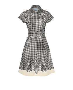 Prada Belted Check Dress, Silk, Black/White, UK 8, 3*