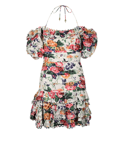 Zimmermann Allia Mini Dress, £180, Clothing, Green/Pink/White, Linen, Front view