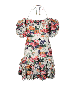 Zimmermann Allia Mini Dress, Linen, White/Green/Pink, UK 12, 3*