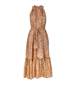 Zimmermann Leopard-Print Tiered Dress, Silk, Beige, UK 10, 3*
