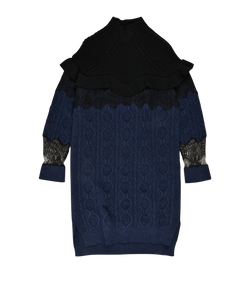 Fendi Lace Detail Dress, Wool/Cashmere, Blue/Black, UK8, 3*