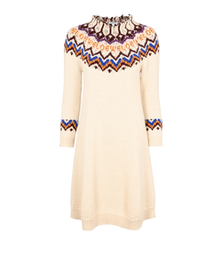Loewe Distressed Mock-Neck Knit Dress, Wool/Alpaca, Cream, Sz S, 2*
