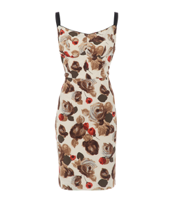 Dolce & Gabbana Floral Sleeveless Dress, Silk/Poly, Beige/Black, UK14, 3*