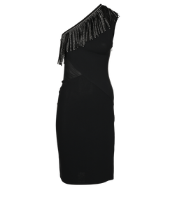 Balmain Fringed One Shoulder Mini Dress, Viscose, Black, UK 10, 3*