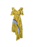 Self-Portrait Floral Pleated Asymmetrical Dress, £130, Clothing, Yellow, Polyester (Polymer), Front view