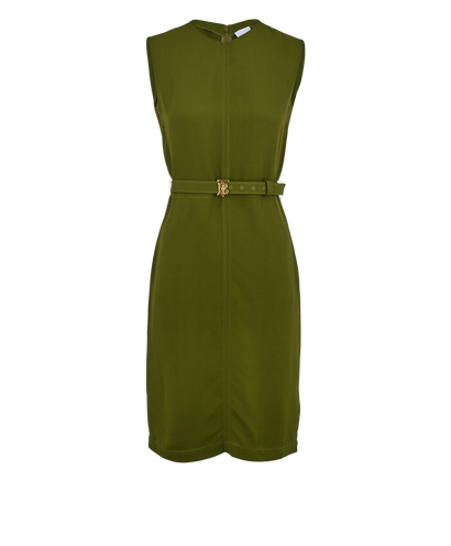 Burberry Belted Dress, £230, Clothing, Green, Viscose, Front view