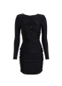 Self-Portrait Ruched Long-Sleeved Dress, &pound;80, Clothing, Black, Polyester (Polymer), Front view