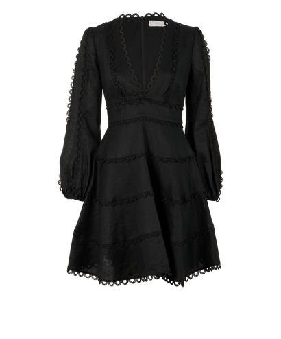 Zimmermann Heathers Flounce Short Dress, &pound;230, Clothing, Black, Linen, Front view