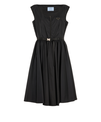 Prada Logo Belted Dress, &pound;795, Clothing, Black, Nylon, Front view