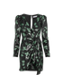 Self-Portrait Leaf Pattern Mini Dress, &pound;110, Clothing, Black/Green, Polyester (Polymer), Front view