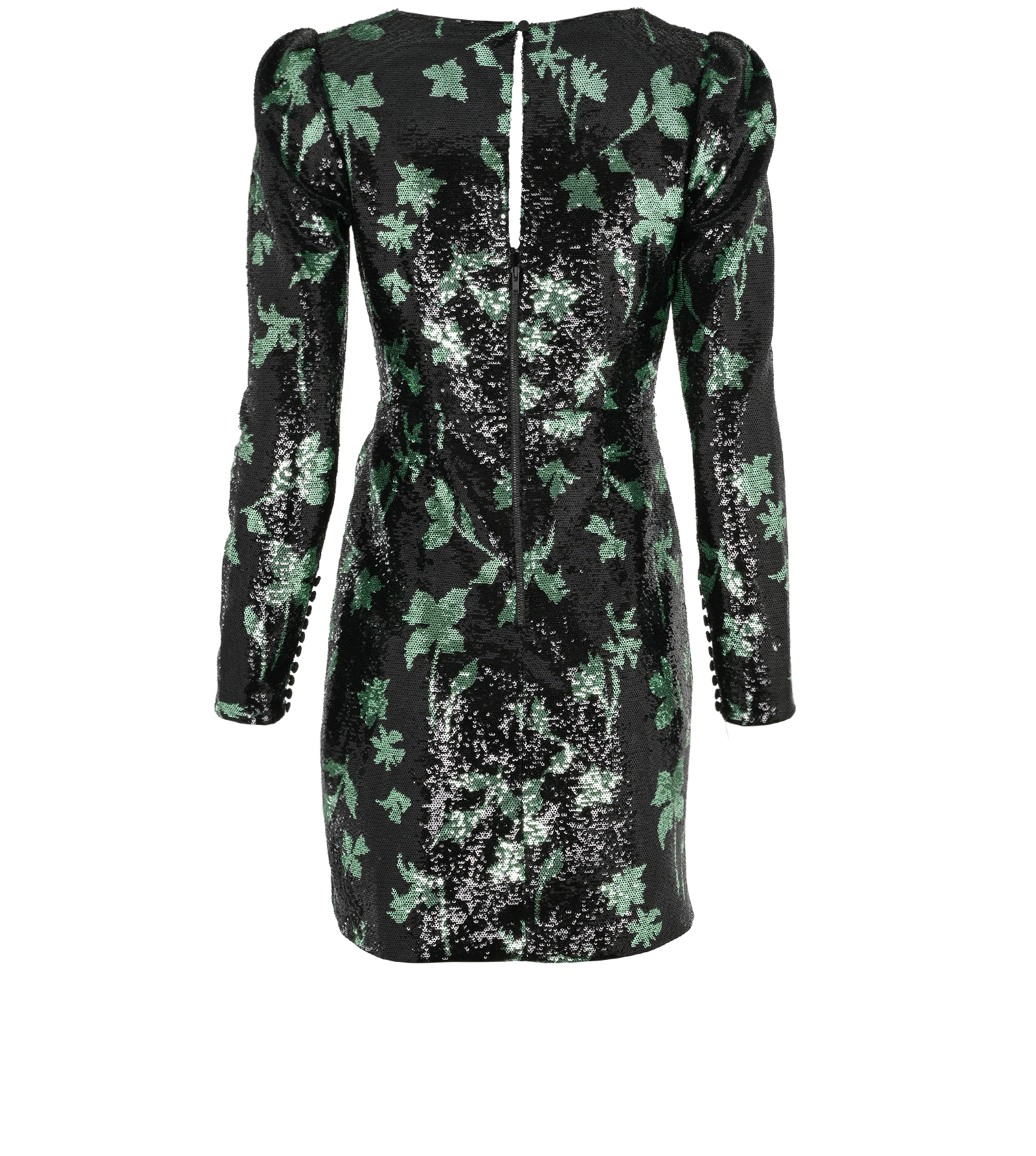 Self-Portrait Leaf Pattern Mini Dress, &pound;110, Clothing, Black/Green, Polyester (Polymer), Back view