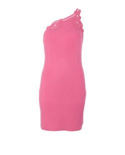 Self-Portrait One-Shoulder Ribbed Mini Dress, Viscose/Poly, Pink, Sz L, 3*