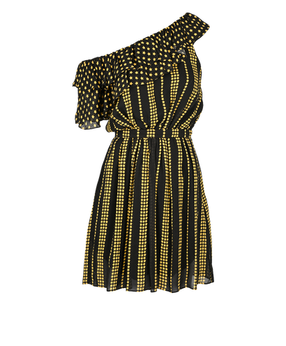 Saint Laurent 2019 Off-Shoulder Stars Print Dress, &pound;225, Clothing, Black/Yellow, Viscose, Front view