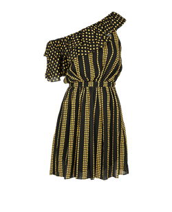 Saint Laurent 2019 Off-Shoulder Stars Print Dress,Viscose,Blk/Yllw,UK 6,2*