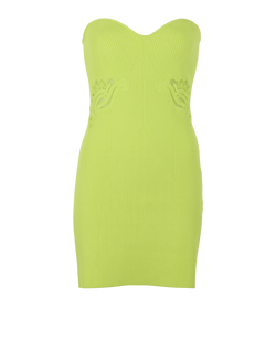 Self-Portrait Inserted Lace Ribbed Mini Dress, Viscose/Poly, Lime, Sz L,2*