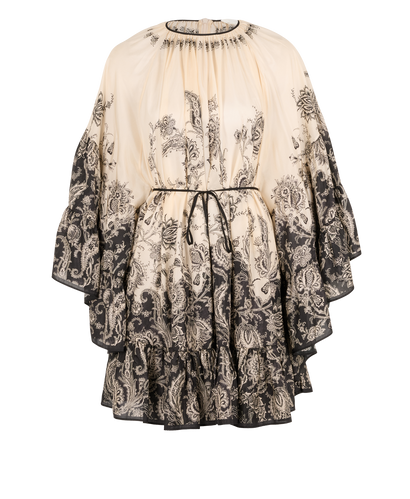 Zimmermann Rhiannon Lantern Mini Dress, &pound;375, Clothing, Black/Cream, Silk, Front view