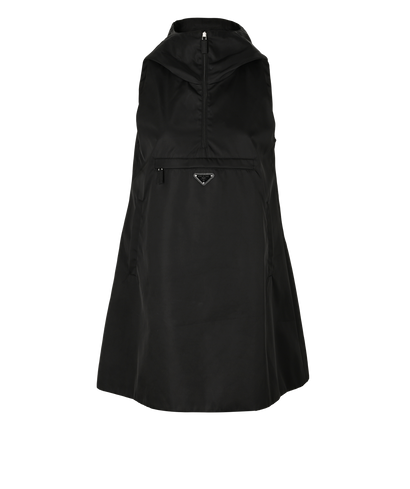 Prada Logo Mini Hooded Dress, £595, Clothing, Black, Nylon, Front view