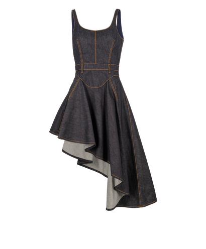 Alexander McQueen Asymmetric Ruffled Denim Dress, &pound;350, Clothing, Blue, Cotton, Front view