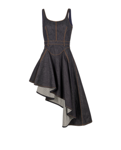 Alexander McQueen Asymmetric Ruffled Denim Dress, Cotton, Blue, UK10, 3*