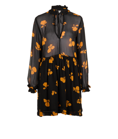 Ganni Flower Print Dress, &pound;50, Clothing, Black/Orange, Viscose, Front view