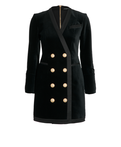 Balmain Double Breasted Blazer Dress, £450, Clothing, Black, Cotton, Front view
