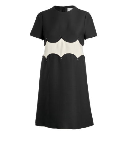 Valentino Garavani Rockstud Scallop Dress, &pound;295, Clothing, Black/White, Silk/Wool, Front view