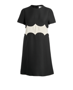 Valentino Garavani Rockstud Scallop Dress, Wool/Silk, Black/White, UK8, 2*