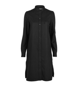 Chloe Band-Collar Button-Up Dress, Virgin Wool, Black, UK 6, 2*