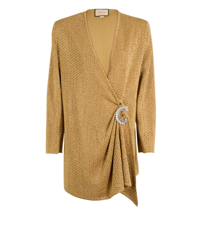 Gucci Nojum Embellished Shoulder Pad Dress, &pound;410, Clothing, Gold, Viscose, Front view