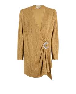 Gucci Nojum Embellished Shoulder Pad Dress, Viscose, Gold, Sz L, 3*