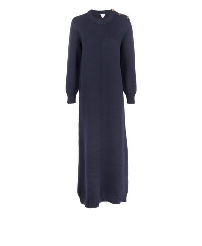 Bottega Veneta Ribbed Long Sleeves Dress, &pound;350, Clothing, Navy, Wool, Front view