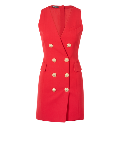 Balmain Double Breasted Dress, &pound;280, Clothing, Red, Wool, Front view