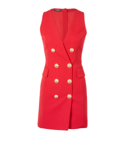 Balmain Double Breasted Dress, Wool, Red, UK6, 2*