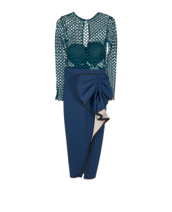 Self - Portrait Lace Detail Dress, Polyester, Blue/Green, UK8, 2*