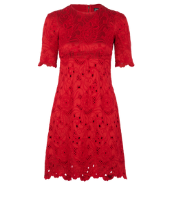 Dolce & Gabbana Broderie Midi Dress, Cotton, Red, UK6, 3*
