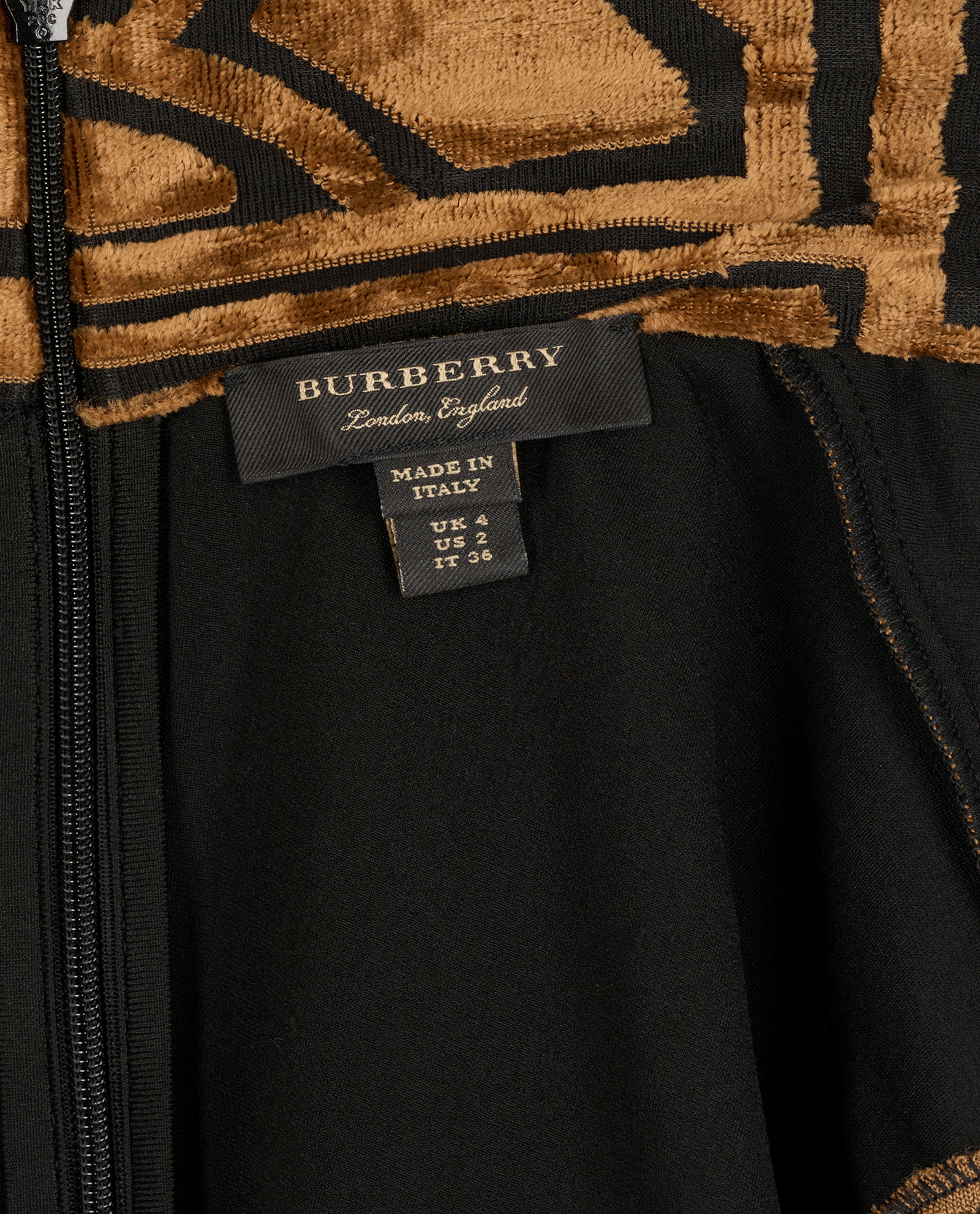 Burberry Bodycon Velvet Dress, &pound;220, Clothing, Black/Brown, Viscose, Other view