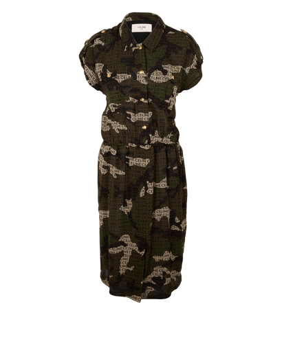 Celine Logo & Camouflage Dress, &pound;330, Clothing, Green, Silk, Front view