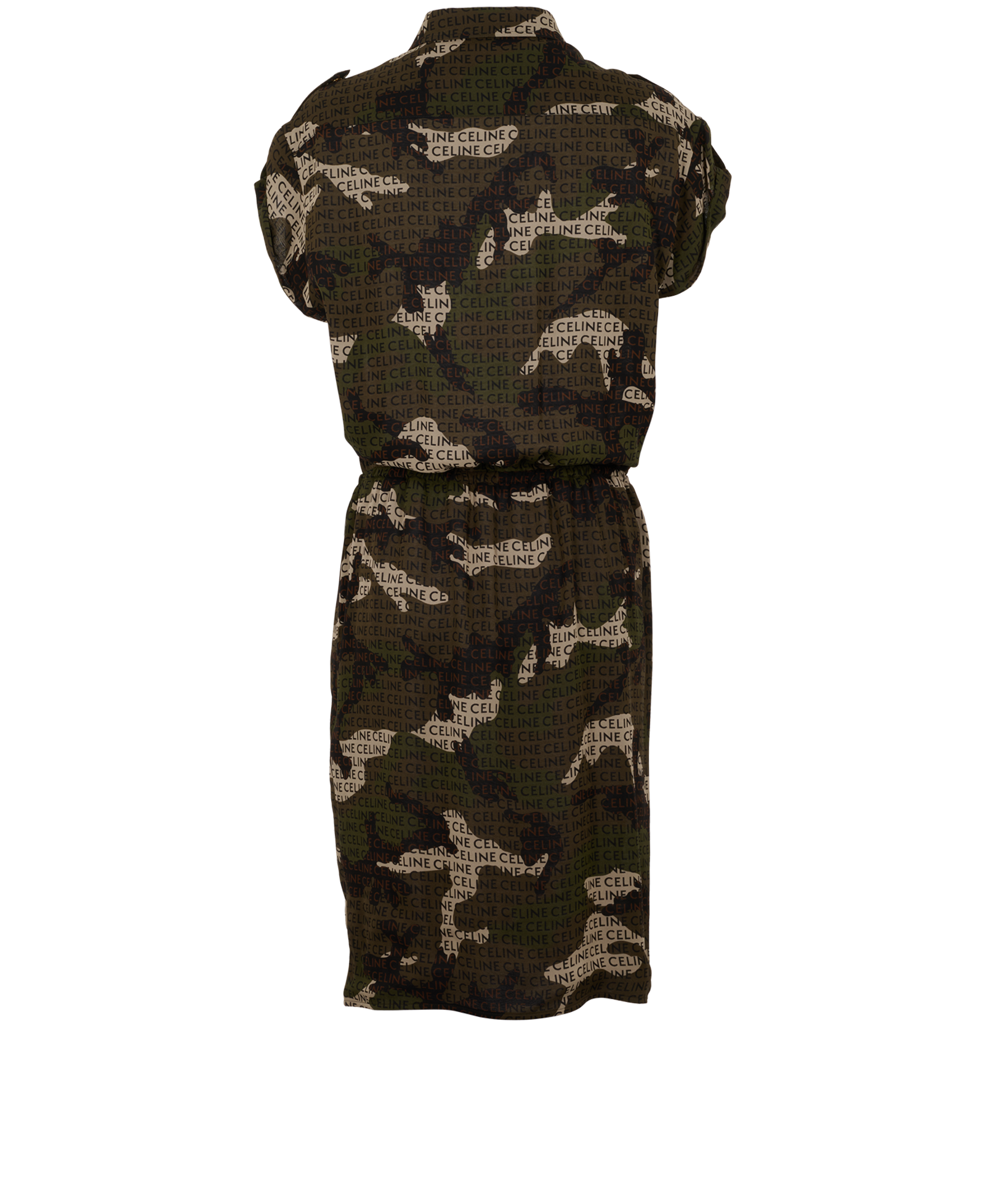 Celine Logo & Camouflage Dress, &pound;330, Clothing, Green, Silk, Back view