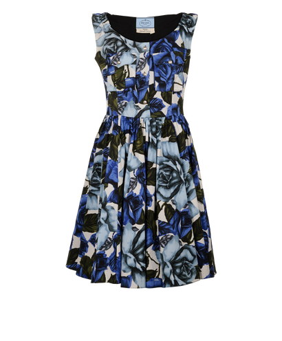 Prada Egypt Roses Dress, &pound;295, Clothing, Blue, Cotton, Front view
