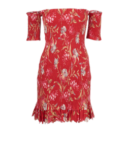 Zimmerman Shirred Off The Shoulder Dress, Cotton/Linen, Red, UK10, 3*