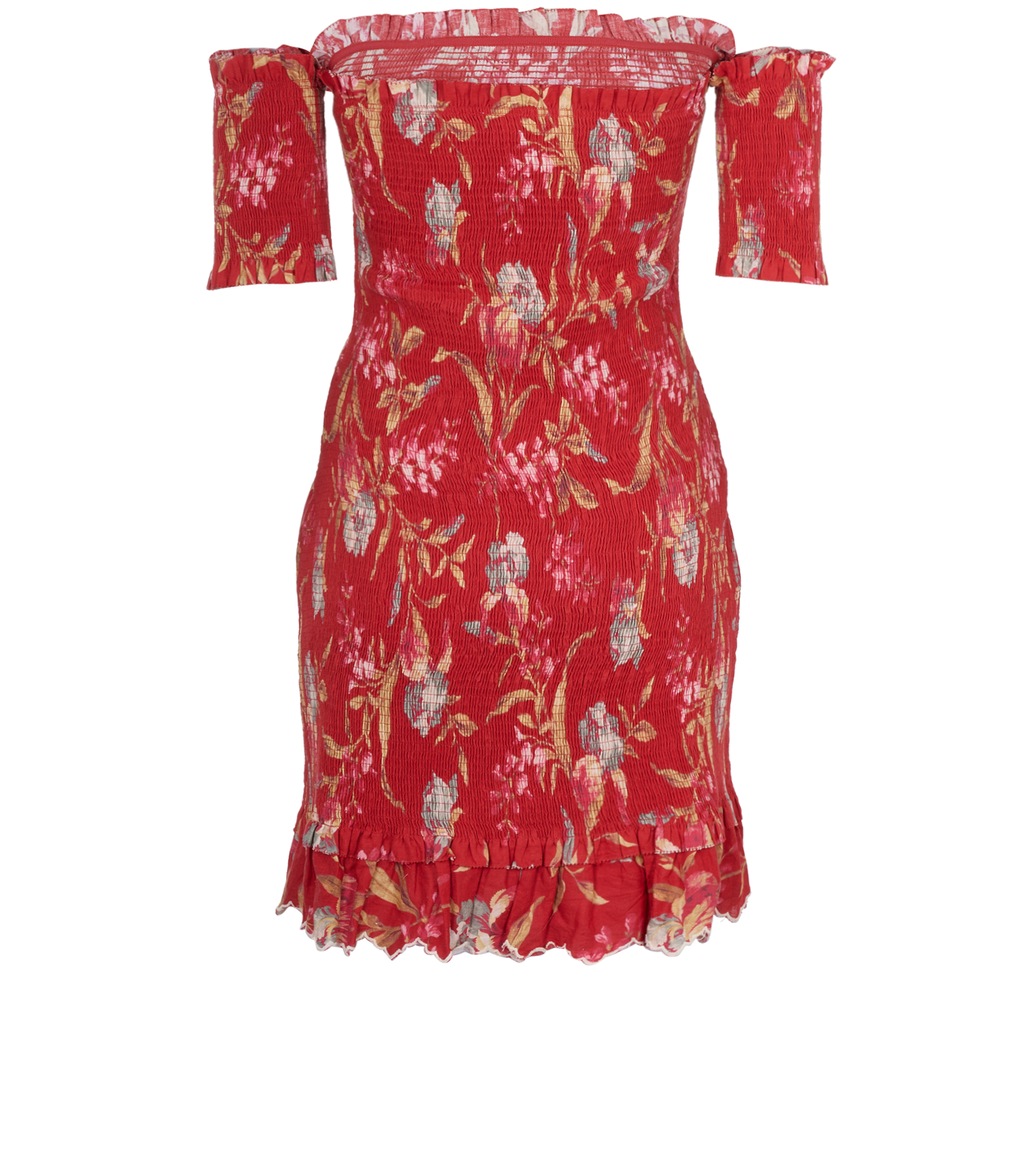 Zimmerman Shirred Off The Shoulder Dress, &pound;120, Clothing, Red, Cotton/Linen, Back view