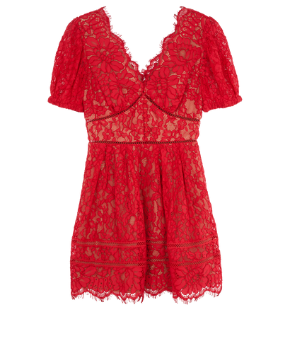 Self-Portrait Fine Cord Lace Mini Dress, &pound;190, Clothing, Red, Cotton/Polyester (Polymer), Front view