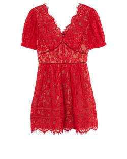 Self-Portrait Fine Cord Lace Mini Dress, Cotton/Poly, Red, UK8, 3*