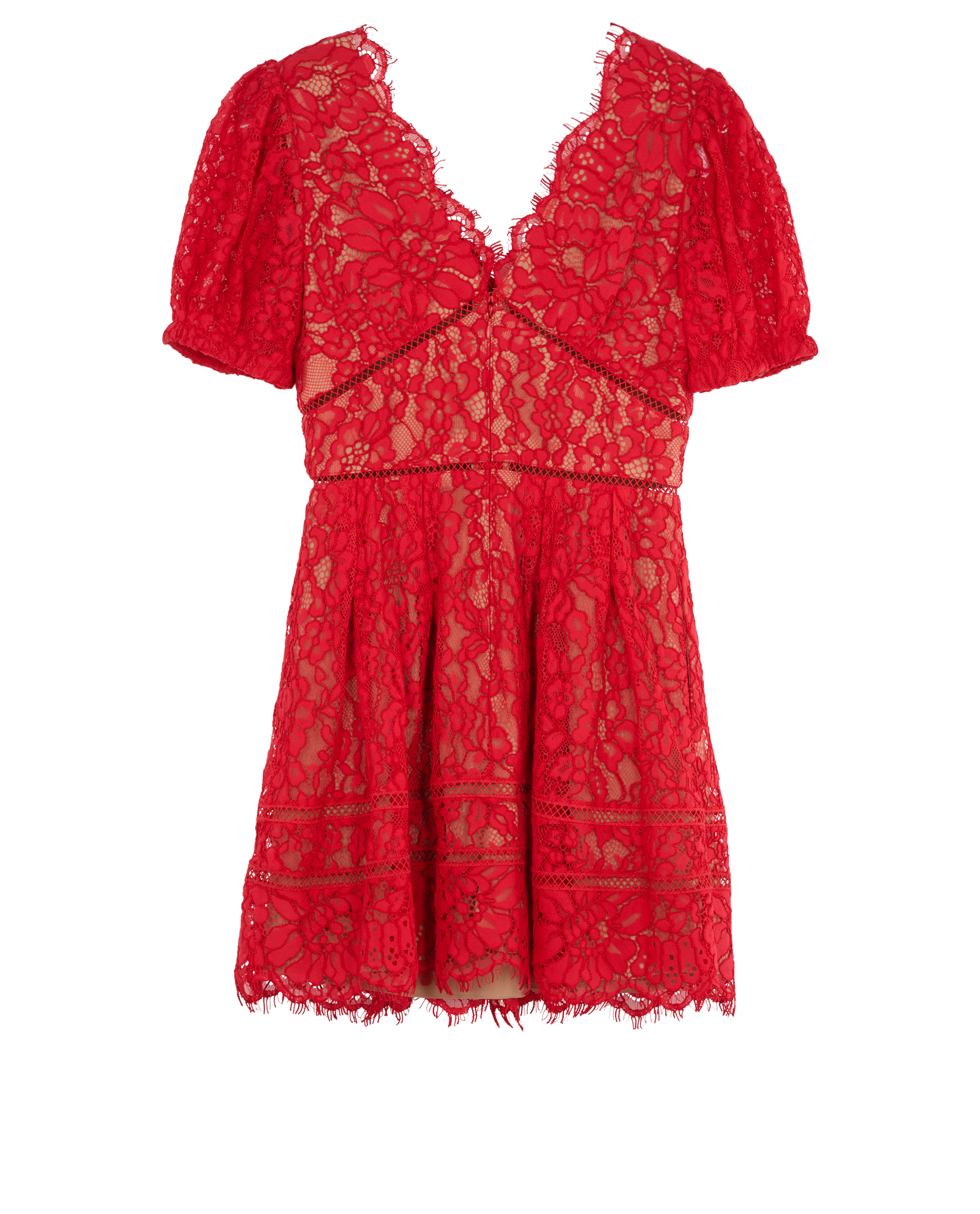 Self-Portrait Fine Cord Lace Mini Dress, &pound;190, Clothing, Red, Cotton/Polyester (Polymer), Back view