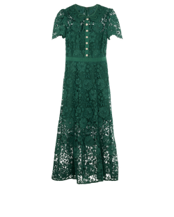 Self-Portrait Cord Lace Midi Dress, Poly, Green, UK6, 3*