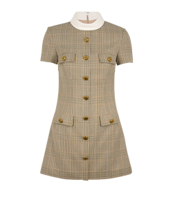 Self-Portrait Check Mini Dress, Poly/Wool, Beige, UK6, 3*