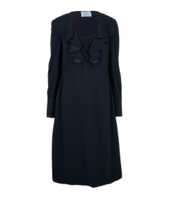 Prada Ruffled Midi Dress, Acetate/Vicose, Blue, UK10, 2*