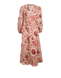Zimmermann Vitali Wrap Midi Dress, Linen, Cream/Red, UK 10, 3*