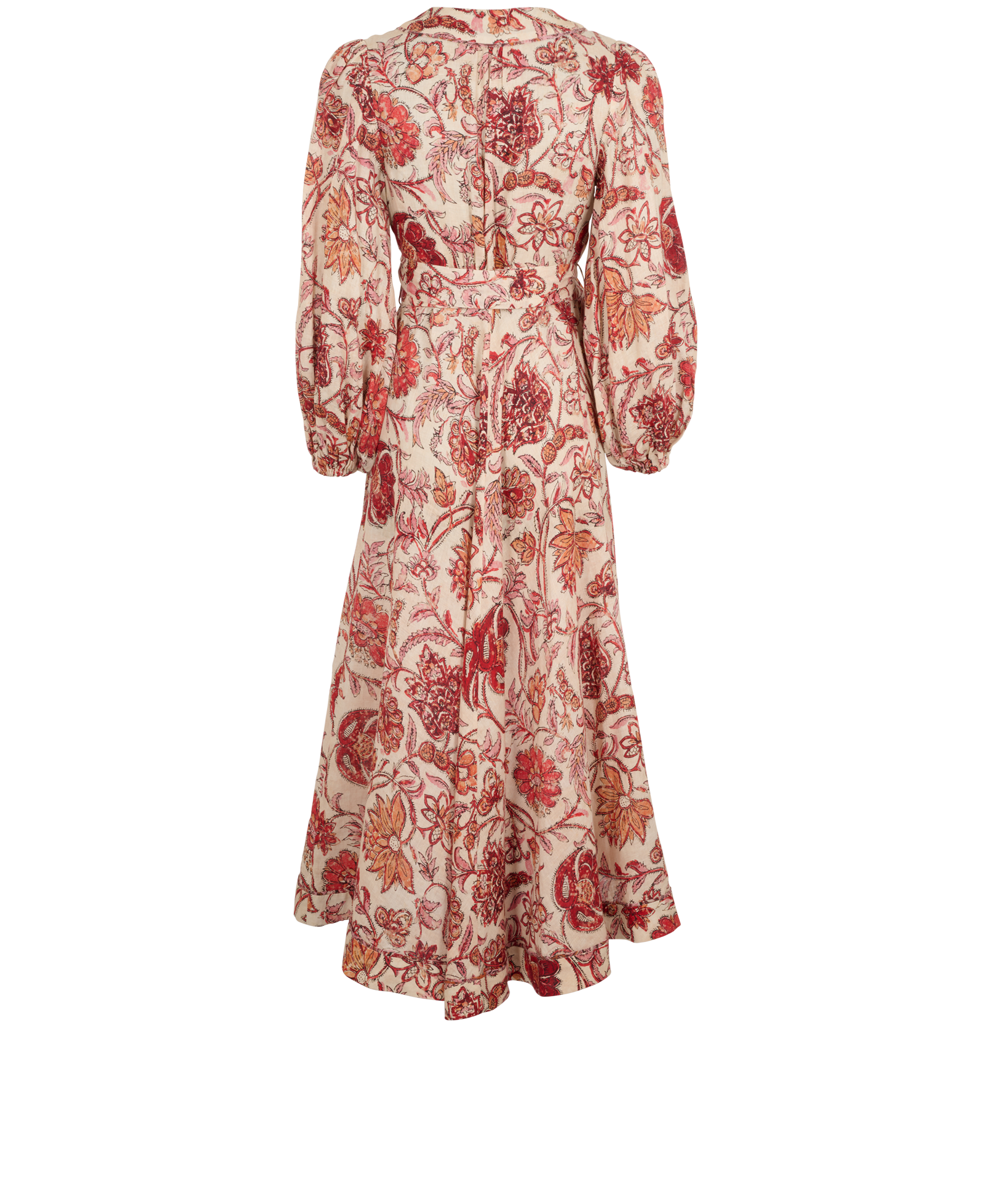 Zimmermann Vitali Wrap Midi Dress, &pound;180, Clothing, Cream/Red, Linen, Back view